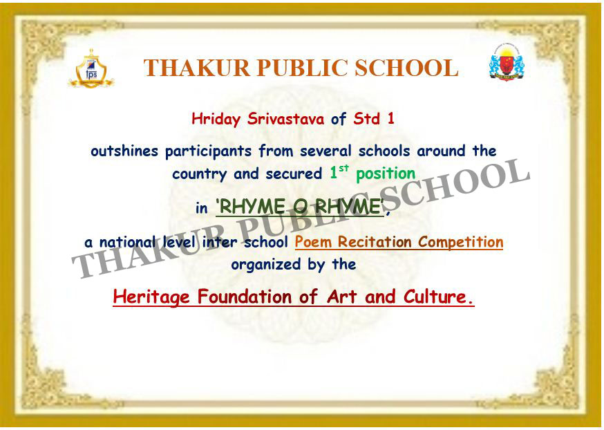 1st Rank in National level Rhyme-O-Rhyme